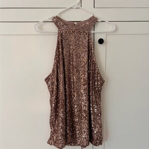 Cable & Gauge Rose Gold Champaigne Sequin Halter Neck Sleeveless Top Size XL